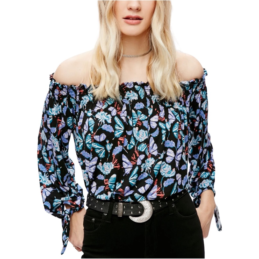 Free People Lexington Printed Off Shoulder Blouse Women Size L NWT